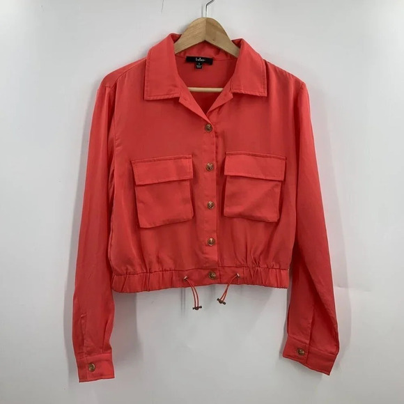 Lulu's Women's Cropped Long Sleeve Tencel Utility Snap Up Jacket Size S - Picture 1 of 11